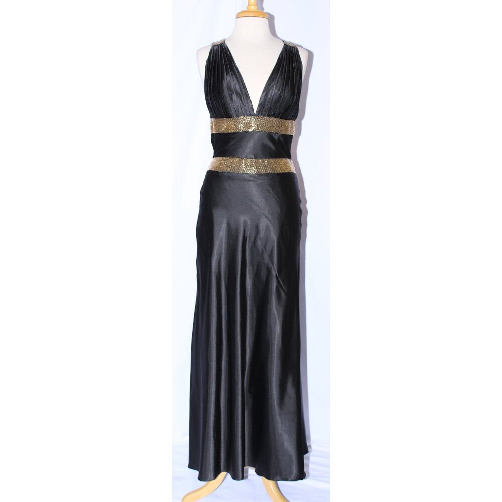 MayQueen #456 Long Satin Beaded Prom or Evening Gown-Sizes 10-BLACK-NWT - Picture 1 of 5
